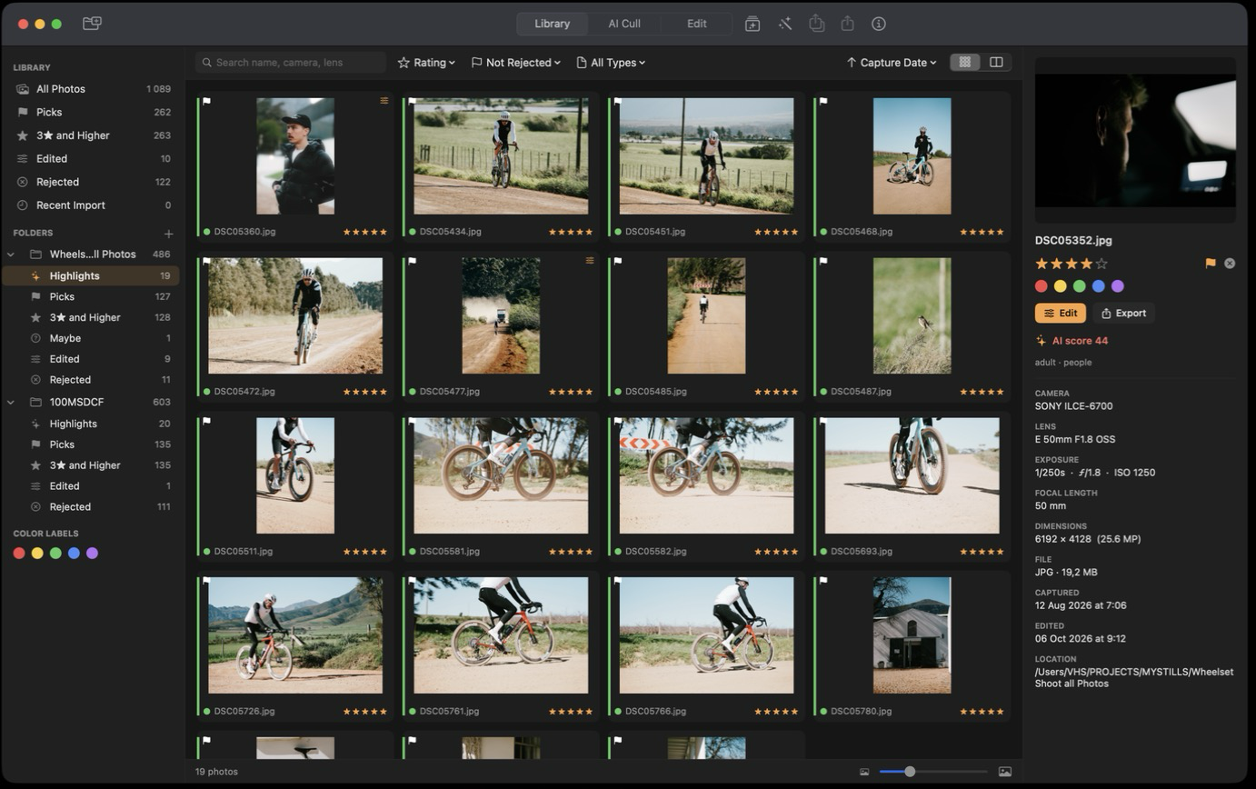 One Vision Stills — AI Cull at about 40 photos/sec